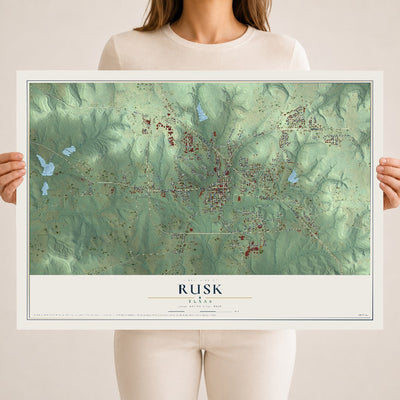 Map of Rusk, Texas, 18 x 24 inch unframed archival matte print