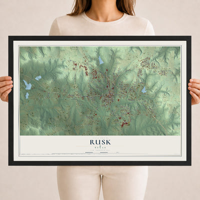 Map of Rusk, Texas, 18 x 24 inch print in a black wood frame