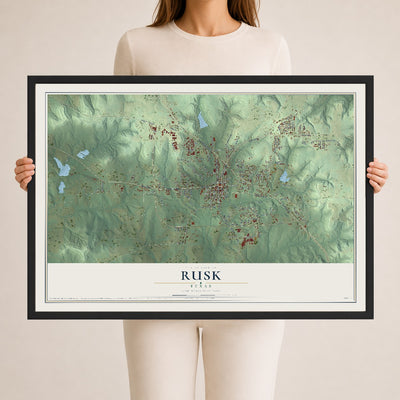 Map of Rusk, Texas, 24 x 36 inch print in a black wood frame