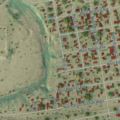 Second close-up of the map of Sabinal, Texas print showing more streets and buildings
