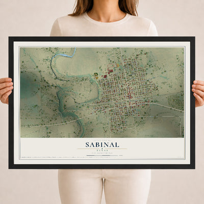 Map of Sabinal, Texas, 18 x 24 inch print in a black wood frame