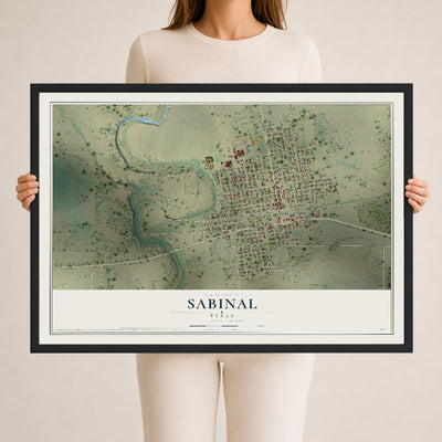 Map of Sabinal, Texas, 24 x 36 inch print in a black wood frame
