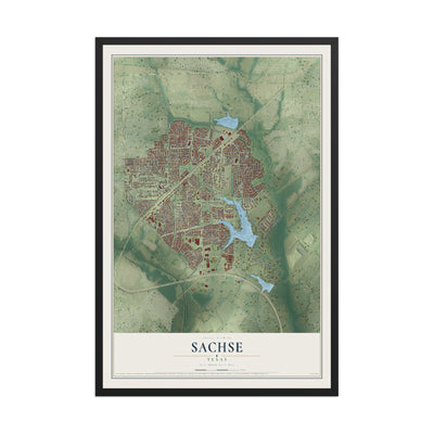 Map of Sachse, Texas, 12 x 18 inch print in a black wood frame