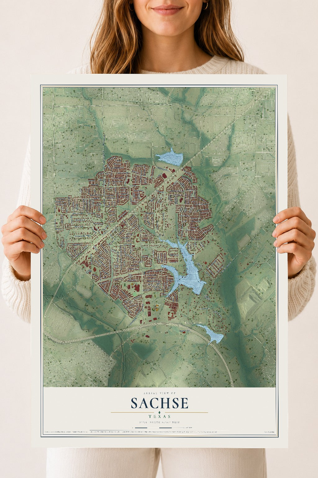 Map of Sachse, Texas, 18 x 24 inch unframed archival matte print