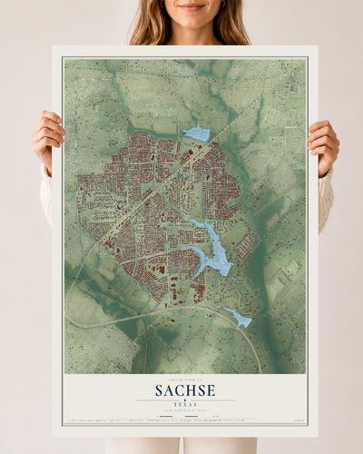 Map of Sachse, Texas, 24 x 36 inch unframed archival matte print