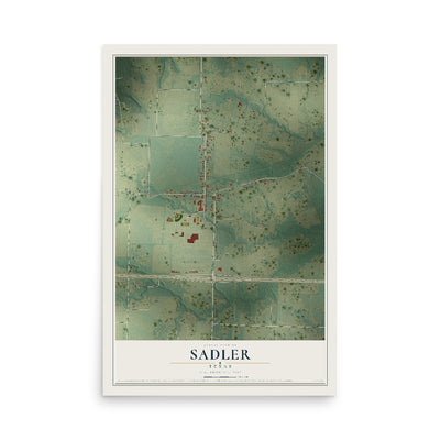 Map of Sadler, Texas, 12 x 18 inch unframed archival matte print