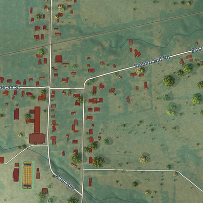 Close-up of the map of Sadler, Texas print showing street and building detail