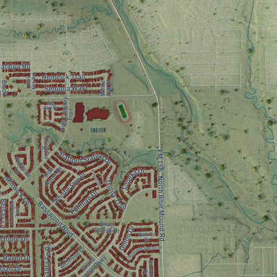 Second close-up of the map of Saginaw, Texas print showing more streets and buildings