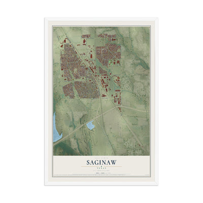 Map of Saginaw, Texas, 12 x 18 inch print in a white wood frame