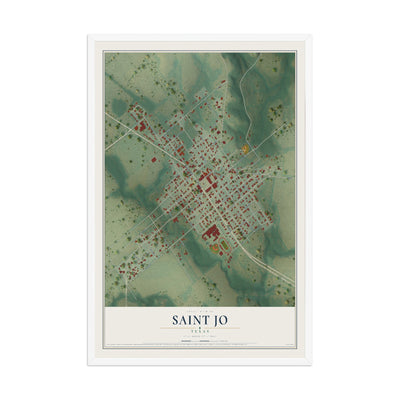 Map of Saint Jo, Texas, 12 x 18 inch print in a white wood frame