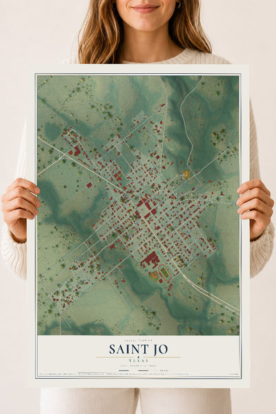 Map of Saint Jo, Texas, 18 x 24 inch unframed archival matte print