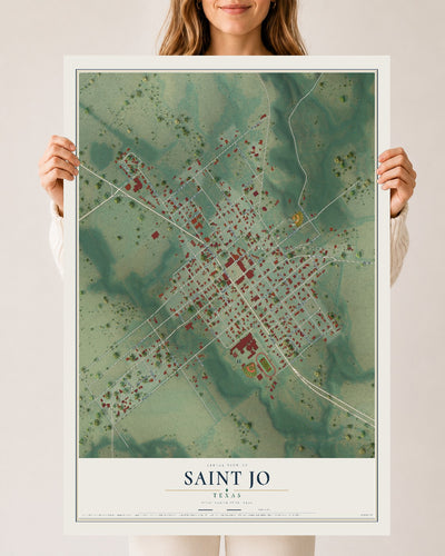Map of Saint Jo, Texas, 24 x 36 inch unframed archival matte print