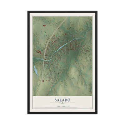 Map of Salado, Texas, 12 x 18 inch print in a black wood frame