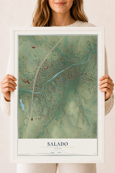 Map of Salado, Texas, 18 x 24 inch print in a white wood frame