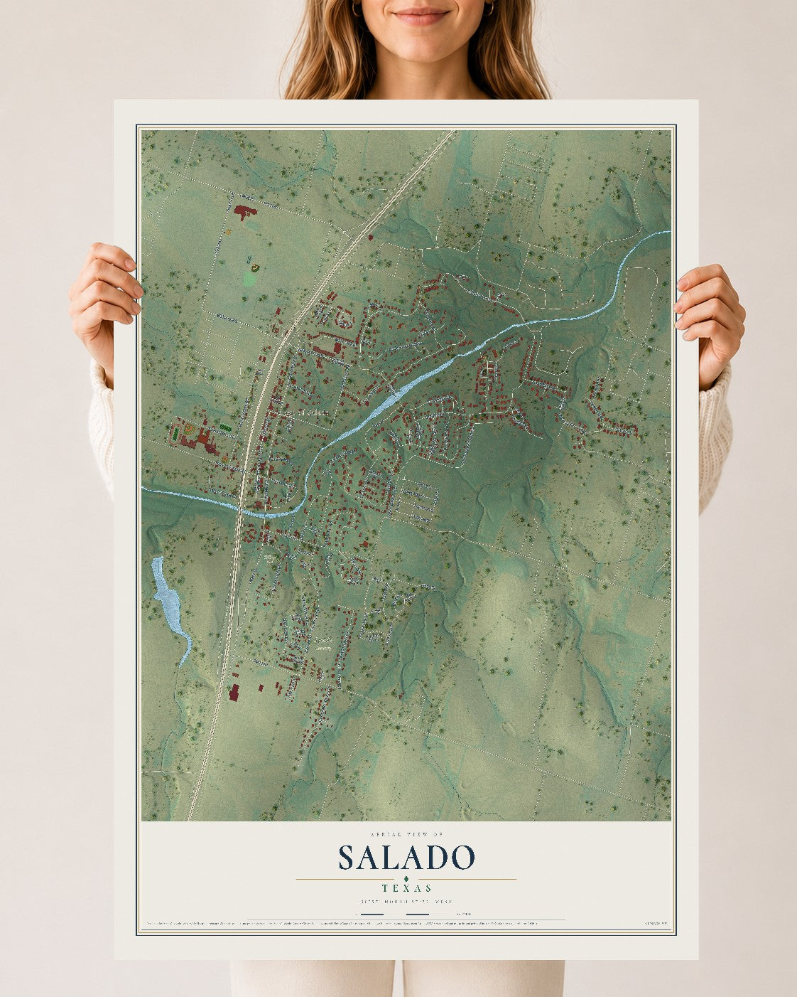 Map of Salado, Texas, 24 x 36 inch unframed archival matte print