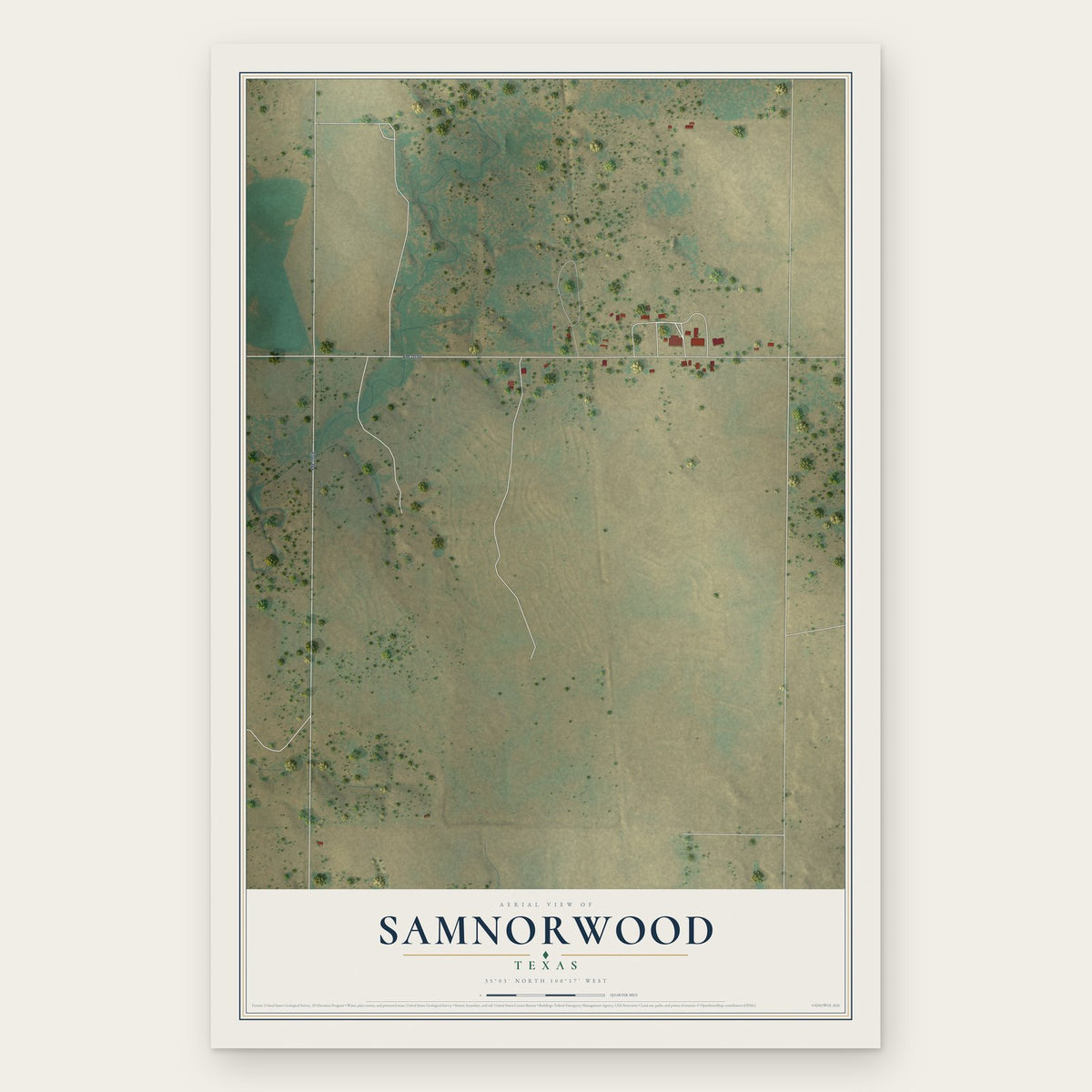 Samnorwood, Texas map print, the full design