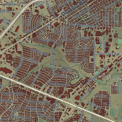 Second close-up of the map of San Angelo, Texas print showing more streets and buildings