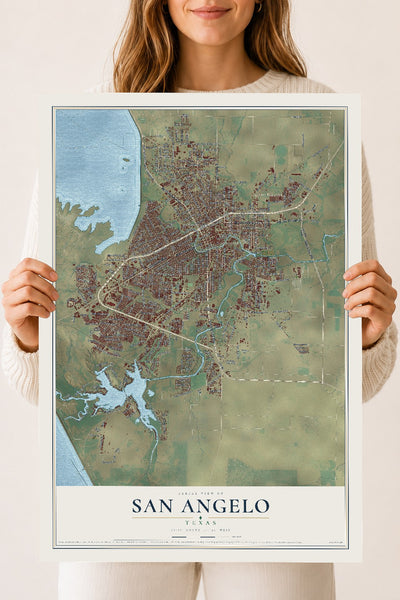 Map of San Angelo, Texas, 18 x 24 inch unframed archival matte print