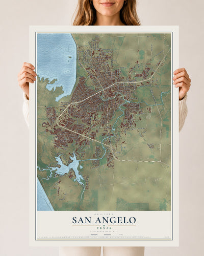 Map of San Angelo, Texas, 24 x 36 inch unframed archival matte print
