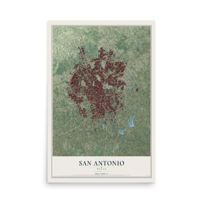 Map of San Antonio, Texas, 12 x 18 inch unframed archival matte print