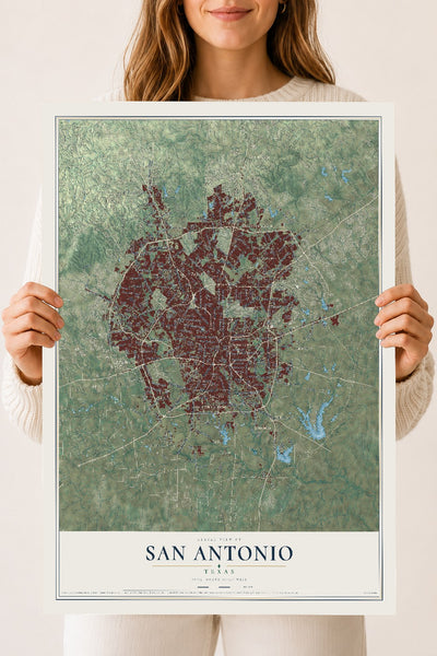 Map of San Antonio, Texas, 18 x 24 inch unframed archival matte print