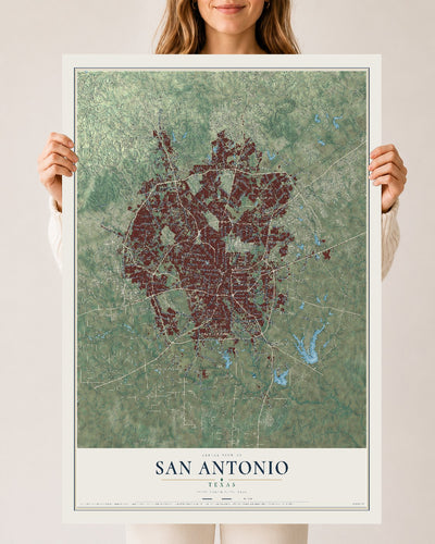 Map of San Antonio, Texas, 24 x 36 inch unframed archival matte print