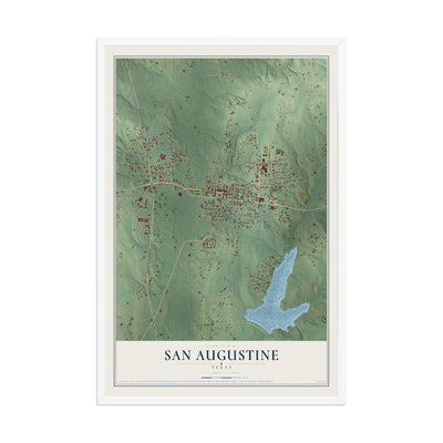 Map of San Augustine, Texas, 12 x 18 inch print in a white wood frame