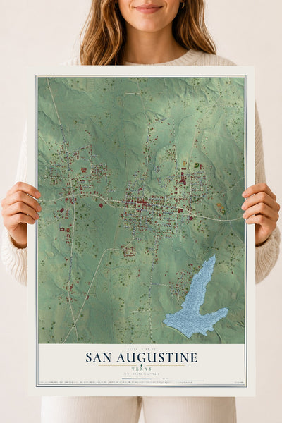Map of San Augustine, Texas, 18 x 24 inch unframed archival matte print