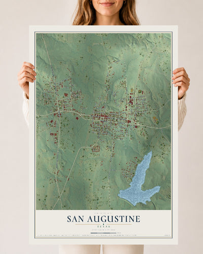 Map of San Augustine, Texas, 24 x 36 inch unframed archival matte print