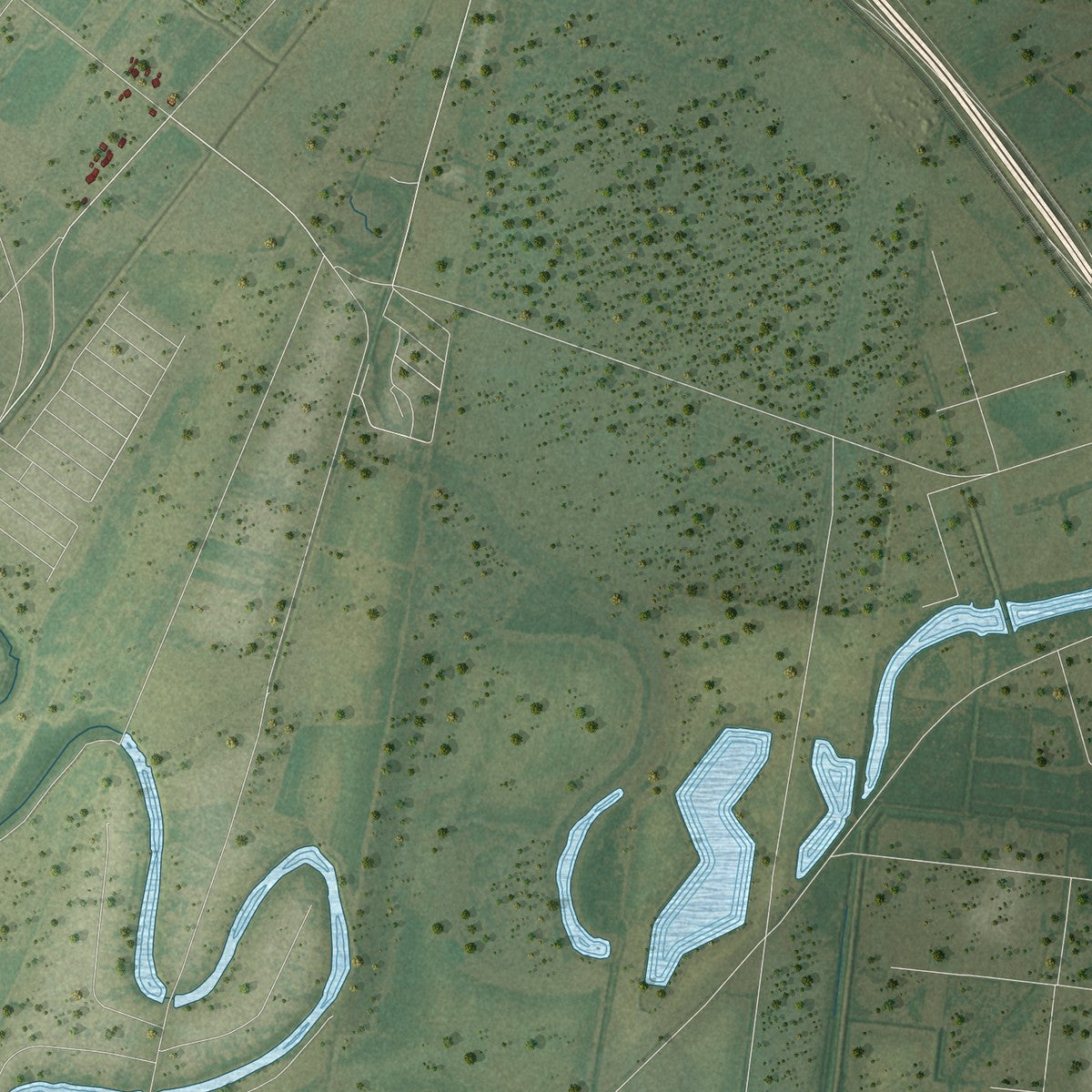 Second close-up of the map of San Benito, Texas print showing more streets and buildings
