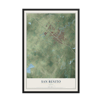 Map of San Benito, Texas, 12 x 18 inch print in a black wood frame