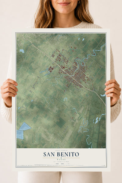 Map of San Benito, Texas, 18 x 24 inch unframed archival matte print