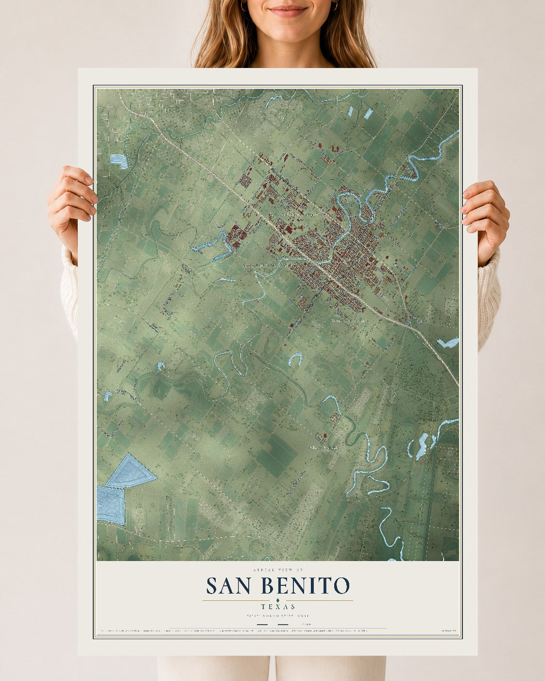Map of San Benito, Texas, 24 x 36 inch unframed archival matte print