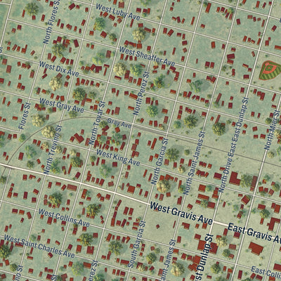 Close-up of the map of San Diego, Texas print showing street and building detail
