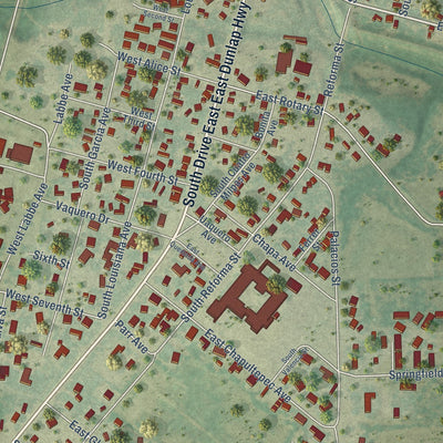 Second close-up of the map of San Diego, Texas print showing more streets and buildings