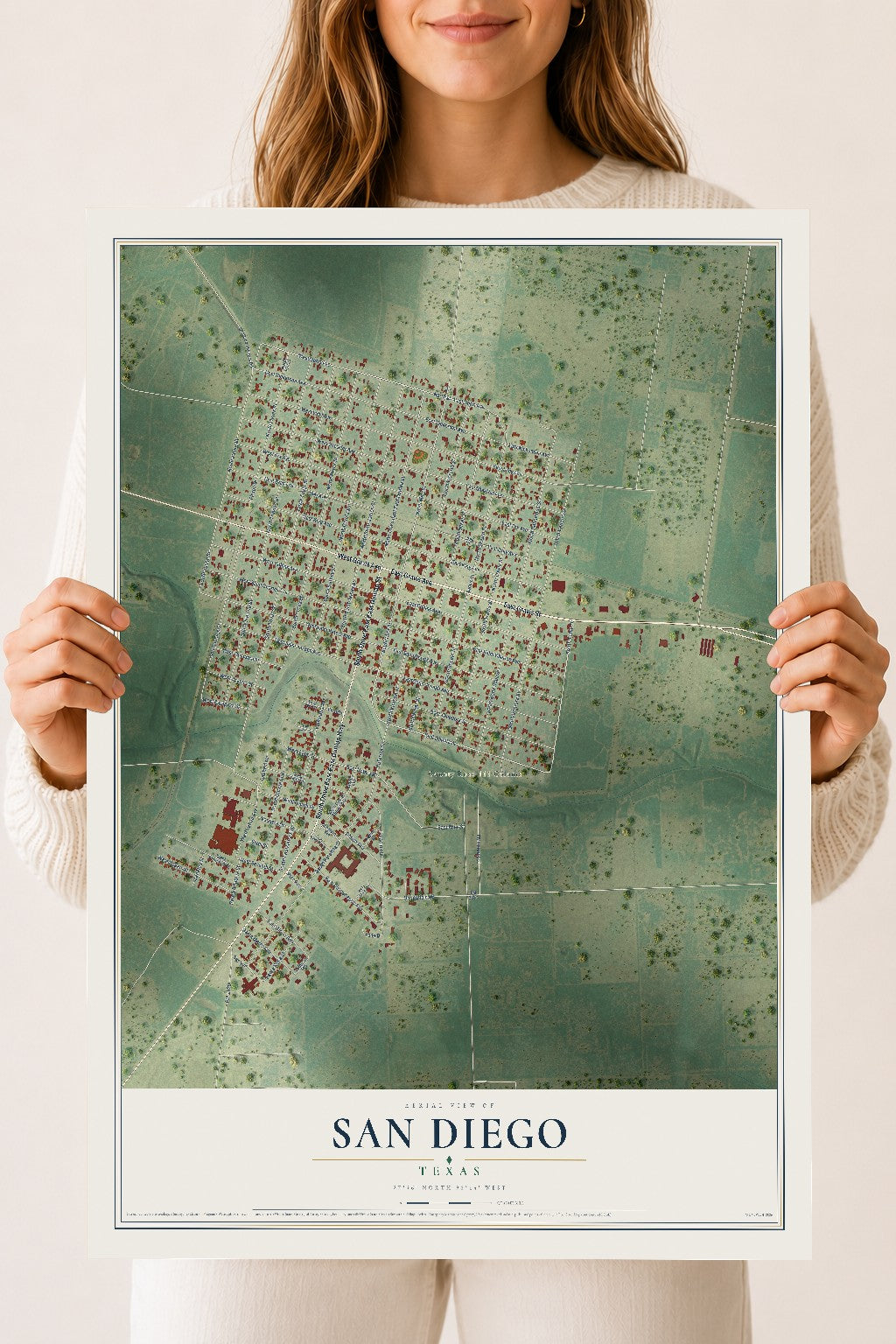 Map of San Diego, Texas, 18 x 24 inch unframed archival matte print