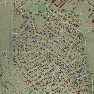Close-up of the map of San Elizario, Texas print showing street and building detail