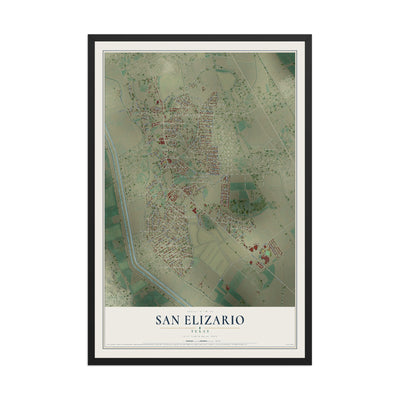 Map of San Elizario, Texas, 12 x 18 inch print in a black wood frame