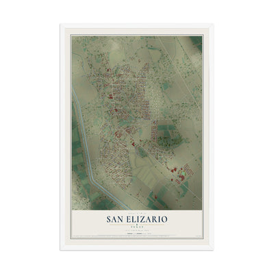 Map of San Elizario, Texas, 12 x 18 inch print in a white wood frame