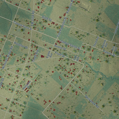 Close-up of the map of San Felipe, Texas print showing street and building detail