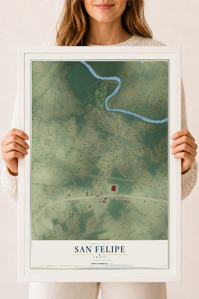 Map of San Felipe, Texas, 18 x 24 inch print in a white wood frame