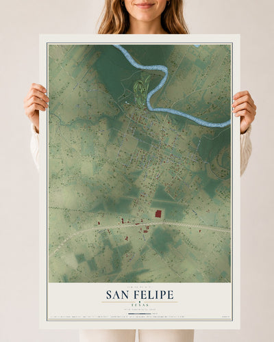 Map of San Felipe, Texas, 24 x 36 inch unframed archival matte print
