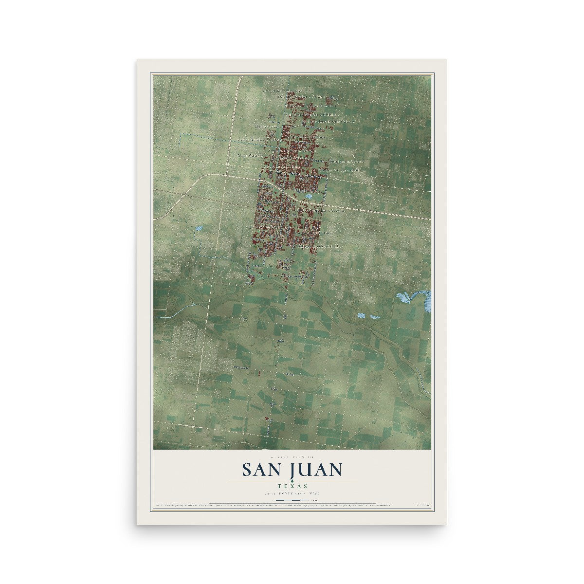 Map of San Juan, Texas, 12 x 18 inch unframed archival matte print