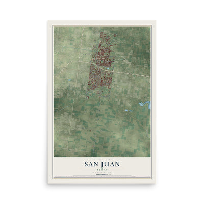Map of San Juan, Texas, 12 x 18 inch unframed archival matte print
