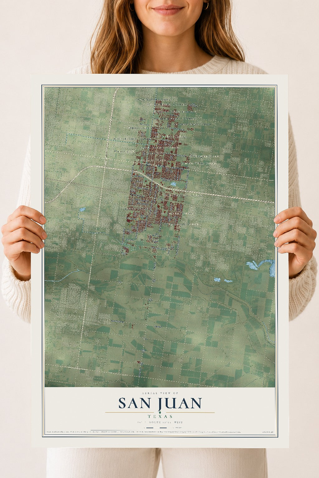 Map of San Juan, Texas, 18 x 24 inch unframed archival matte print