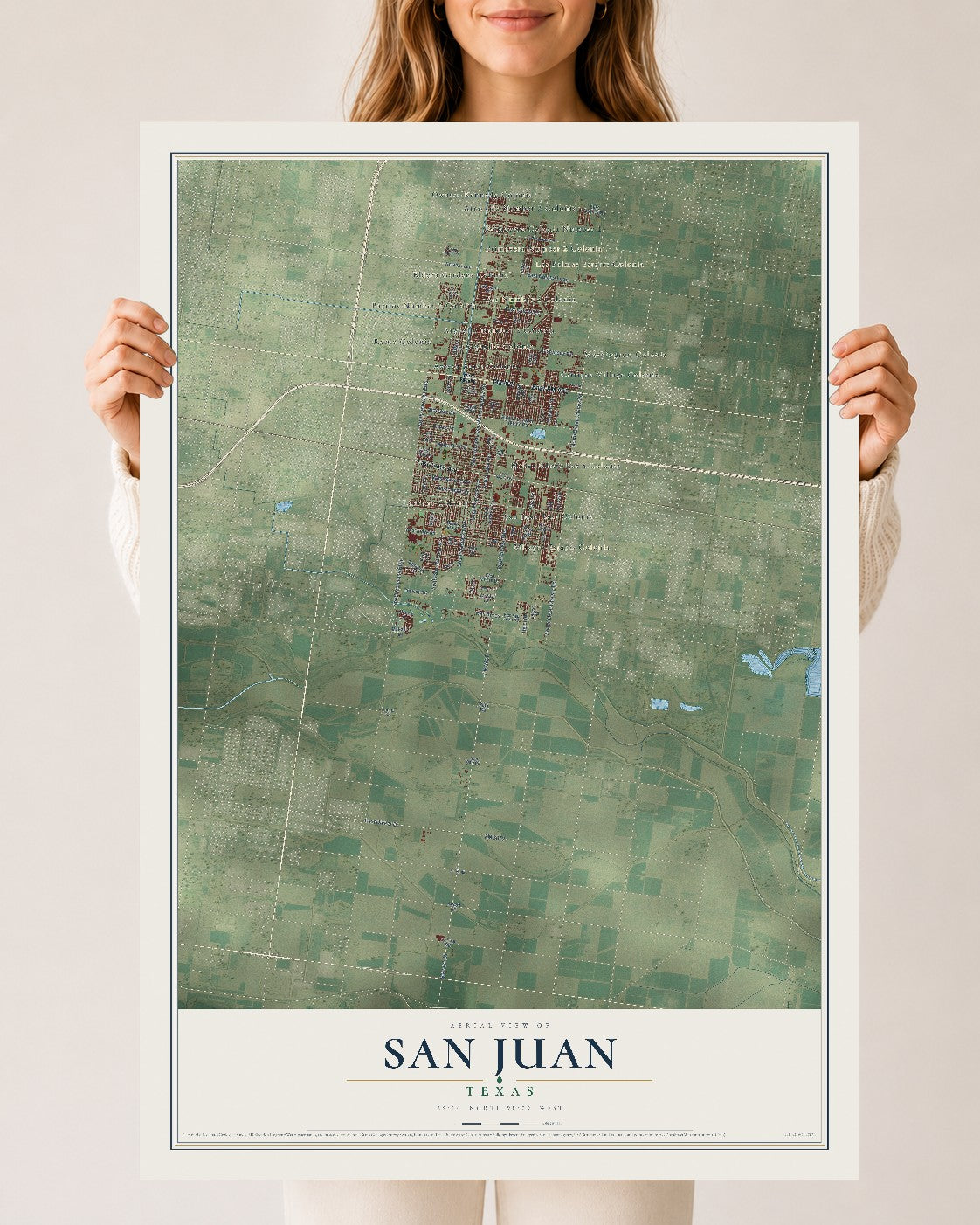 Map of San Juan, Texas, 24 x 36 inch unframed archival matte print