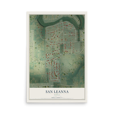 Map of San Leanna, Texas, 12 x 18 inch unframed archival matte print