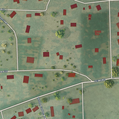 Close-up of the map of San Leanna, Texas print showing street and building detail