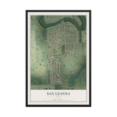 Map of San Leanna, Texas, 12 x 18 inch print in a black wood frame