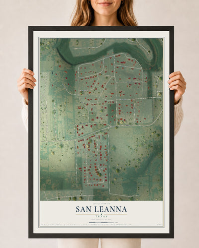 Map of San Leanna, Texas, 24 x 36 inch print in a black wood frame